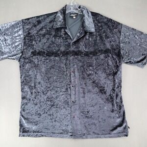 Hoax Shirt L Vintage Y2K 90s Velour Disco‎ Rave Atomic Psychedelic Gray Snap